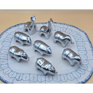 Eight VTG Silver Accent Animal Shaped Place Card Holders
